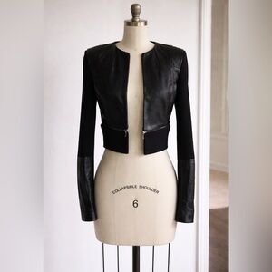 Crop faux stretch leather jacket